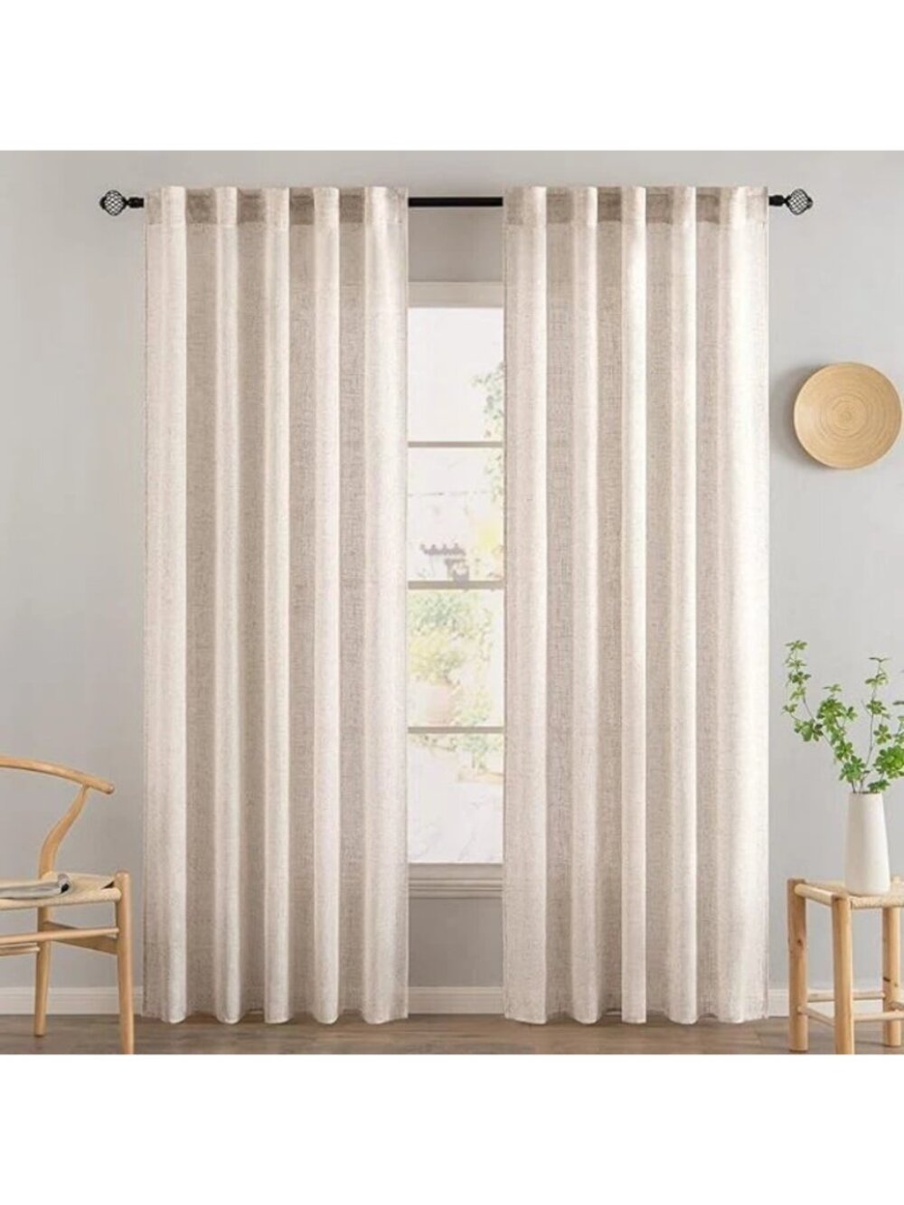 Natural White Linen Curtains 84 Inch Long For Bedroom Living Room Window Drapes